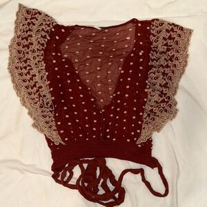 Free People Embroidered Rust Top